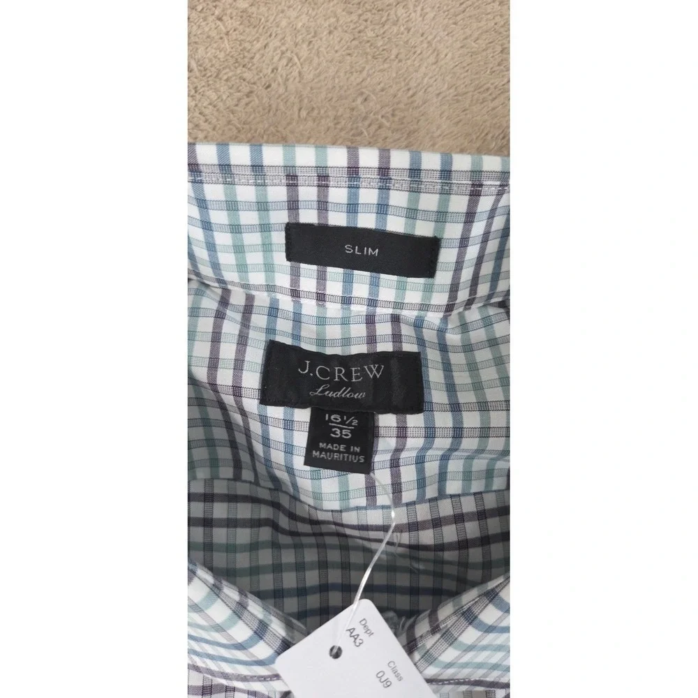 J. Crew Ludlow Dress Shirt men 16.5/35 Blue purple plaid Slim fit L/S AA834 NEW